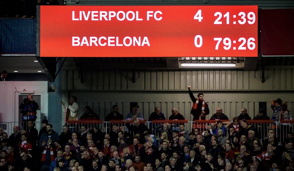The final score on display during the Champions League semi-final second-leg. Photo: EPA The final score on display during the Champions League semi-final second-leg. Photo: EPA