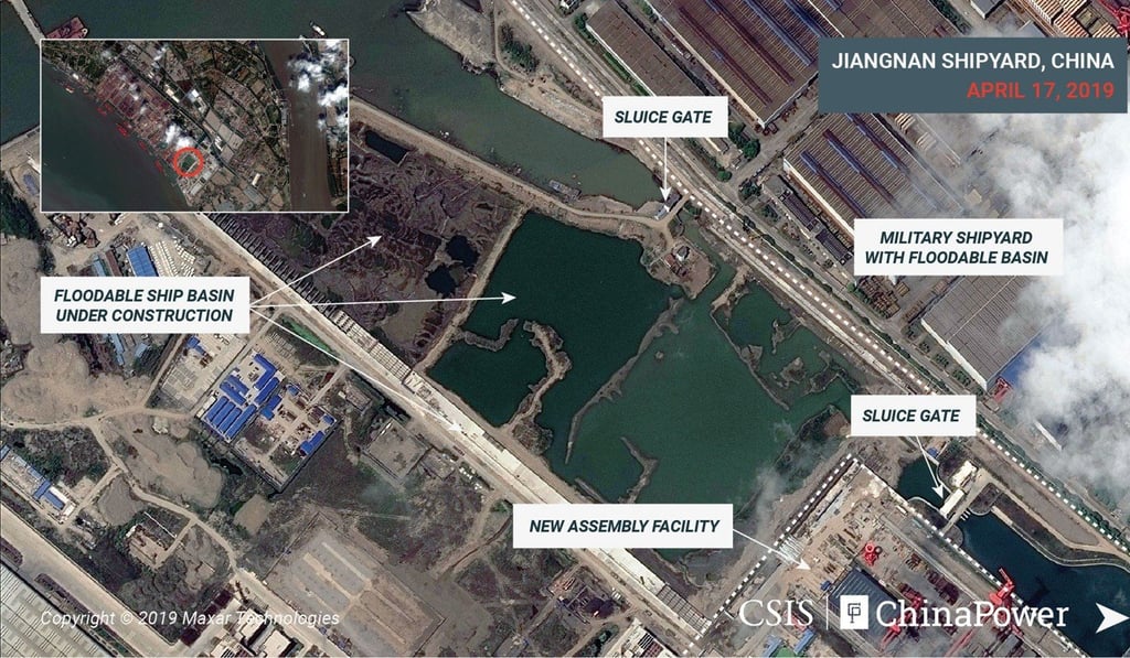 A series of satellite images were taken at the shipyard. Photo: CSIS/ ChinaPower/ Maxar Technologies via Reuters