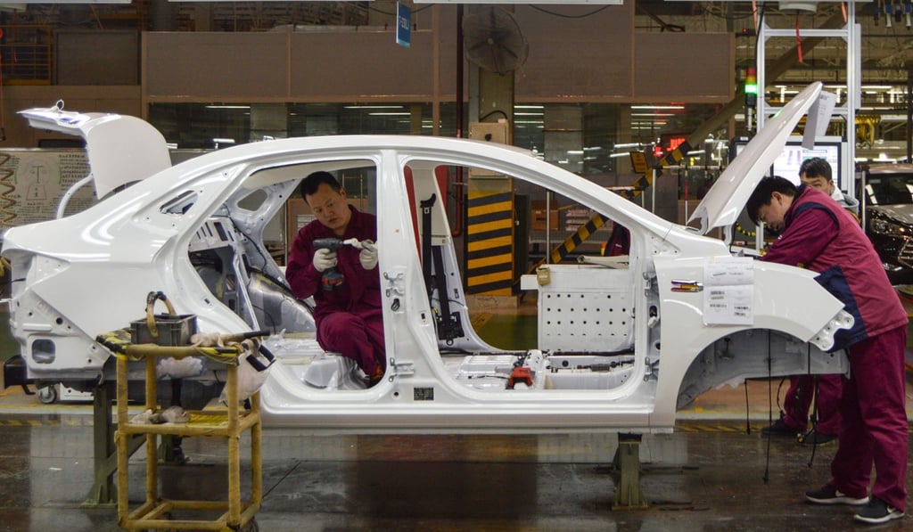 Car factory employees on the JAC Motors assembly line in Hefei, in China's eastern Anhui province. China’s carmaking industry had been in the doldrums. Photo: AFP Car factory employees on the JAC Motors assembly line in Hefei, in China's eastern Anhui province. China’s carmaking industry had been in the doldrums. Photo: AFP