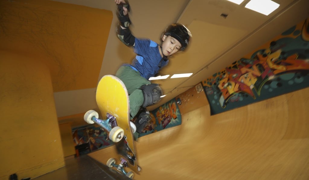 Xu Ziyi, six, plays at the Burning Ice skate park in Beijing. Photo: Simon Song