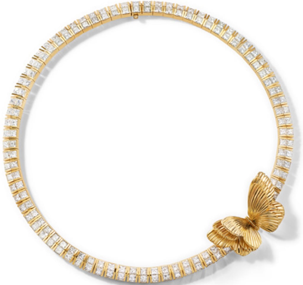 Lady Gaga also wore this yellow gold and diamond necklace with a butterfly motif from the 2019 Tiffany Blue Book Collection.