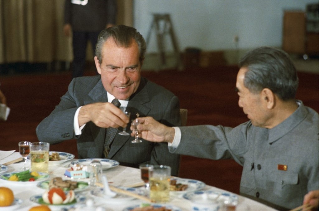 During his 1972 visit to China to end the Communist Party-ruled nation’s diplomatic isolation, US President Richard Nixon was toasted with Moutai liquor by Premier Zhou Enlai at the Great Hall of the People in Beijing. Photo: SCMP/Handout