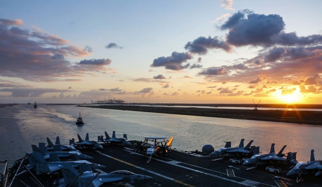 US Nimitz-class aircraft carrier USS Abraham Lincoln transiting the Suez Canal in Egypt. Photo: EPA