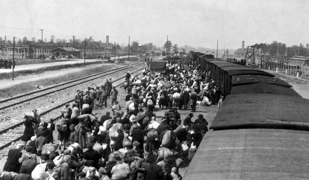 Jews alighting from a train in the Auschwitz-Birkenau extermination camp during the second world war. Photo: AFP