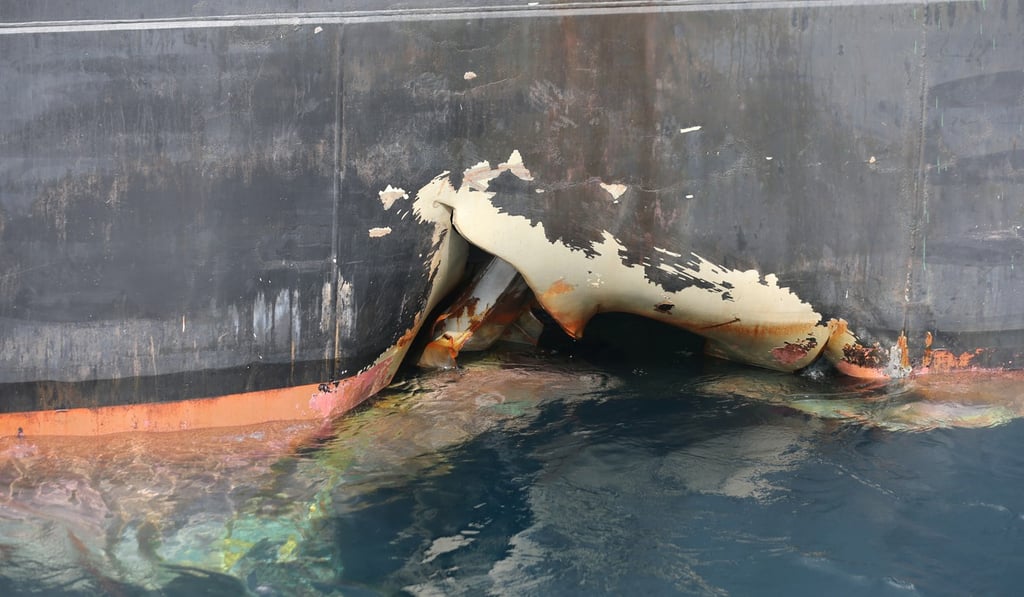 A hole in the Norwegian ship Andrea Victory on Monday. Photo: Reuters