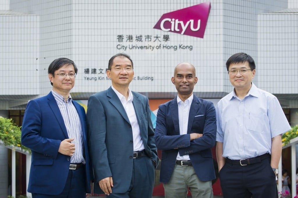 The CityU winning teams: (from left) Professor Lu Jian, Professor Michael Yang Mengsu, Dr Roy Vellaisamy and Professor Michael Lam Hon-wah.