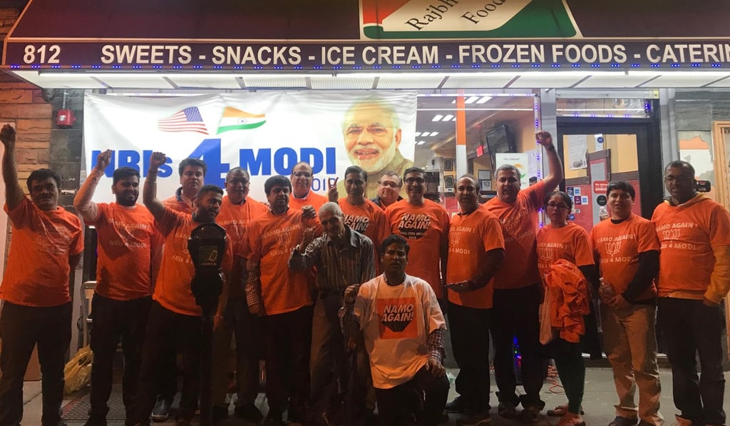 Modi supporters pose for a picture in New Jersey on April 13. Photo: Soumya Shankar Modi supporters pose for a picture in New Jersey on April 13. Photo: Soumya Shankar