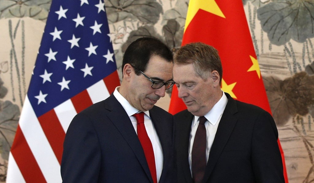 US Treasury Secretary Steven Mnuchin and his Trade Representative Robert Lighthizer after meeting Chinese Vice Premier Liu He in Beijing. Photo: EPA