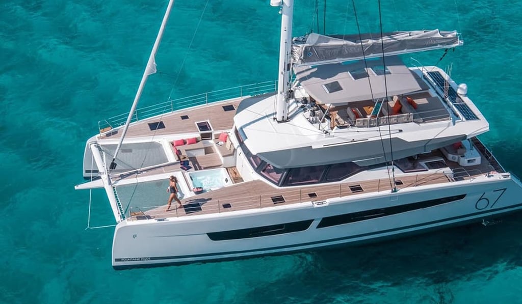 Fountaine-Pajot’s Alegria 67 has a spacious lounge deck.