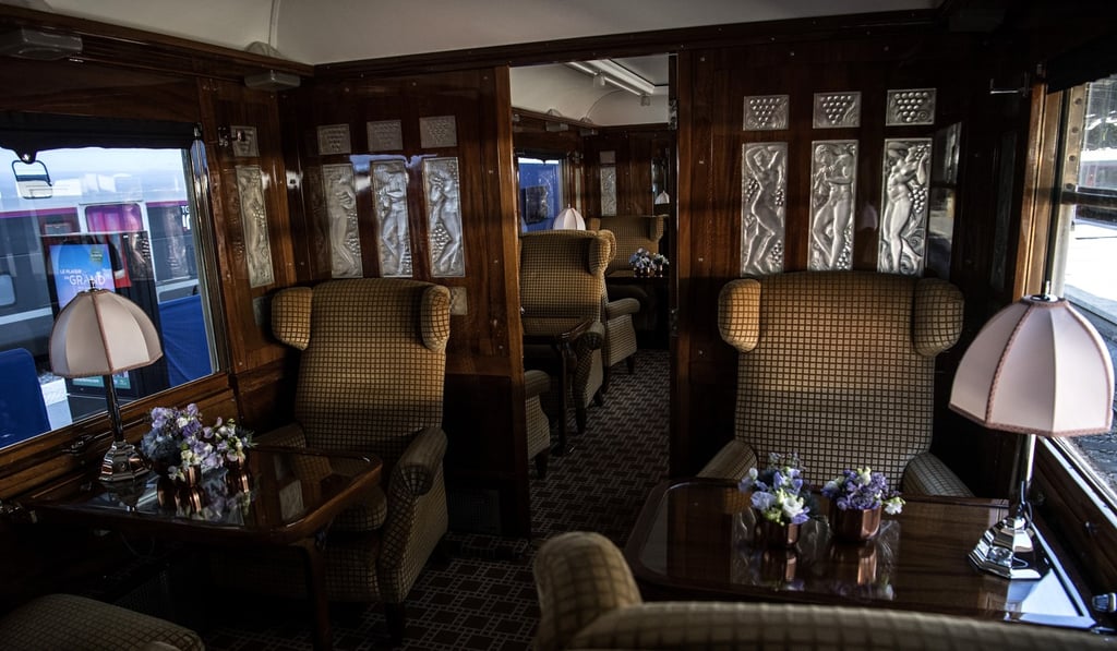 The interior of a restored carriage of an Orient Express train on display at the Gare de l'Est railway station in Paris. Photo: AFP