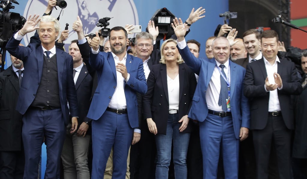 Right-wing populist leaders pictured at the rally on Saturday. Photo: AP Right-wing populist leaders pictured at the rally on Saturday. Photo: AP