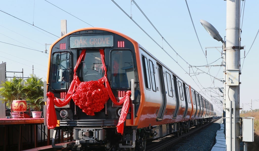 A subway car made by CRRC Changchun Railway Vehicles for Boston's orange line rolling off the production line in Changchun, China, in 2017. Photo: Xinhua