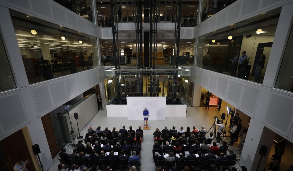 Britain's Prime Minister Theresa May delivers a keynote speech in central London on Tuesday. Photo: AFP