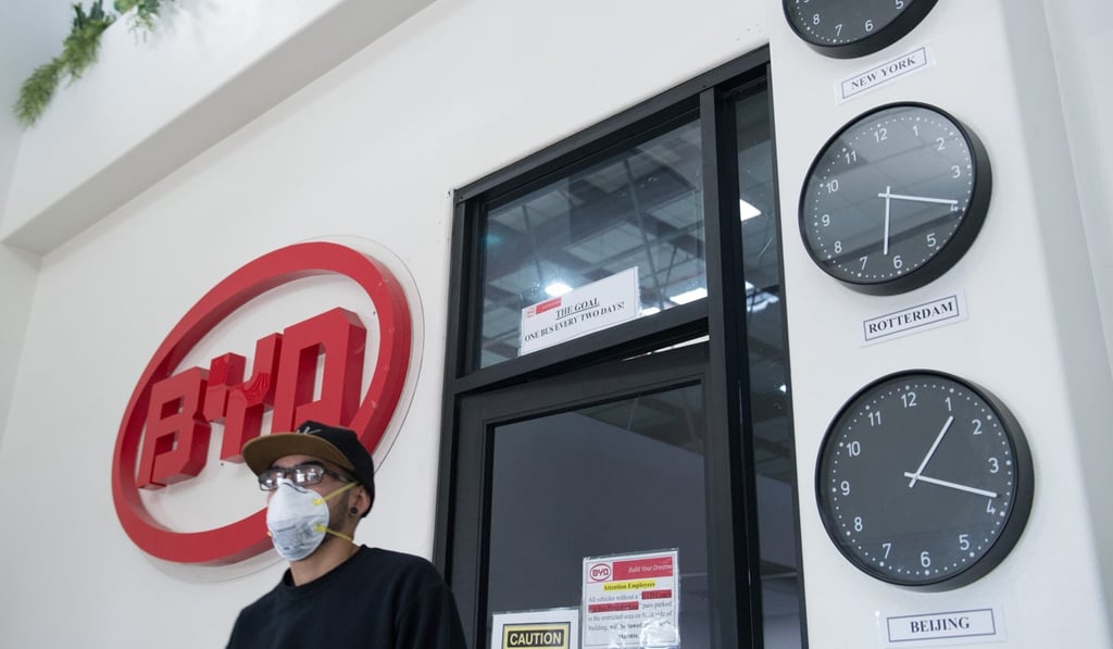 A worker at BYD's manufacturing plant in Lancaster, Los Angeles County, in March 2017. Photo: Xinhua A worker at BYD's manufacturing plant in Lancaster, Los Angeles County, in March 2017. Photo: Xinhua