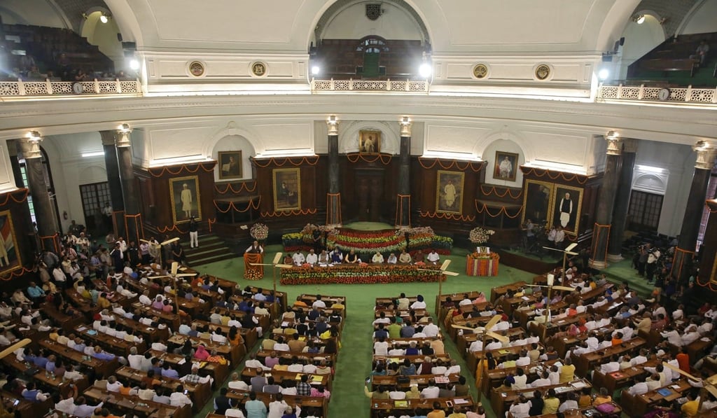 India's Prime Minister Narendra Modi addresses a National Democratic Alliance (NDA) meeting at the central hall of the parliament in New Delhi on Saturday. Photo: Reuters