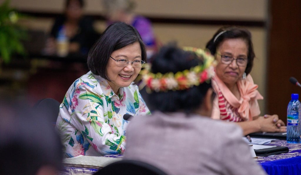 Taiwan President Tsai Ing-wen (left) at the inaugural Pacific Women Leaders Coalition Conference in the Marshall Islands, on March 26. Despite having a female president and the highest representation of women legislators in the region, Taiwan remains a deeply patriarchal society. Photo: EPA-EFE