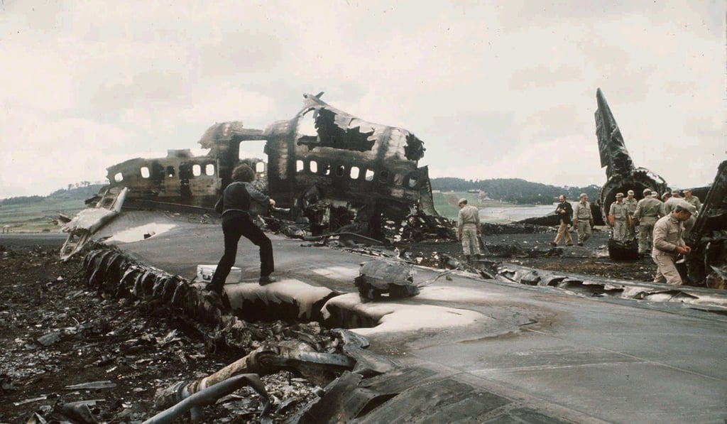 Investigators examine the remains of two Boeing 747 planes after they collided on the runway at Santa Cruz, Tenerife, in 1977 in what is still the worst accident in aviation history. Photo: AP/EFE