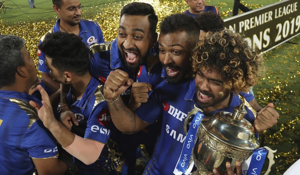 Mumbai Indians celebrate their 2019 IPL victory. Photo: AP