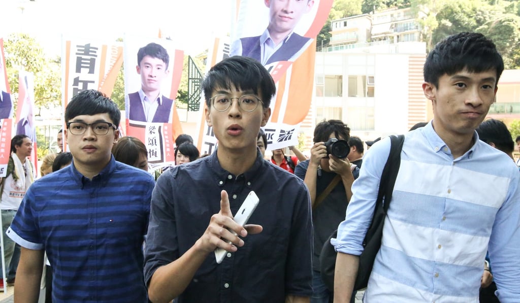(From left) Alan Li, Ray Wong and ousted lawmaker Baggio Leung. Photo: Felix Wong