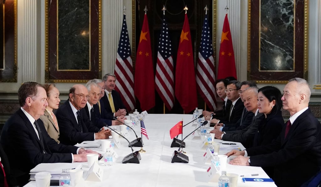 US Trade Representative Robert Lighthizer (left) sits across Chinese Vice-Premier Liu He (right) during US-China trade talks in Washington on February 21. Intellectual property infringements by Chinese companies have been a long-standing US complaint. Photo: AFP