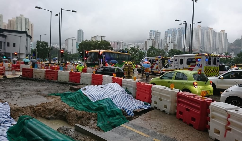 The coach after the crash with the bus on Wang Chiu Road in Kowloon, which left 15 people with minor injuries. Photo: Facebook