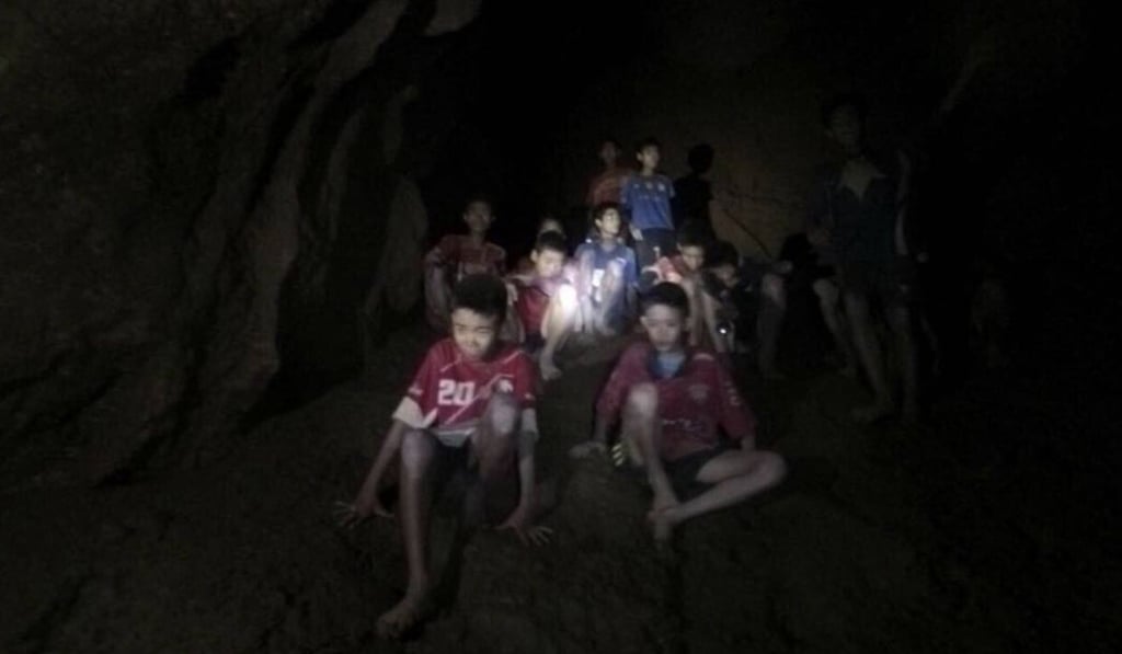 Twelve Thai soccer players and their coach survived for 10 days in a partially flooded cave, in Mae Sai, Chiang Rai, Thailand, last July. Photo: AP