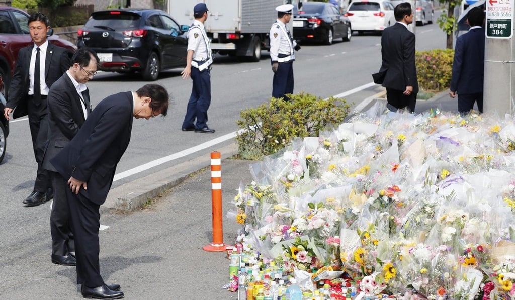 A memorial at the site of the mass stabbing in Kawasaki. Photo: Kyodo