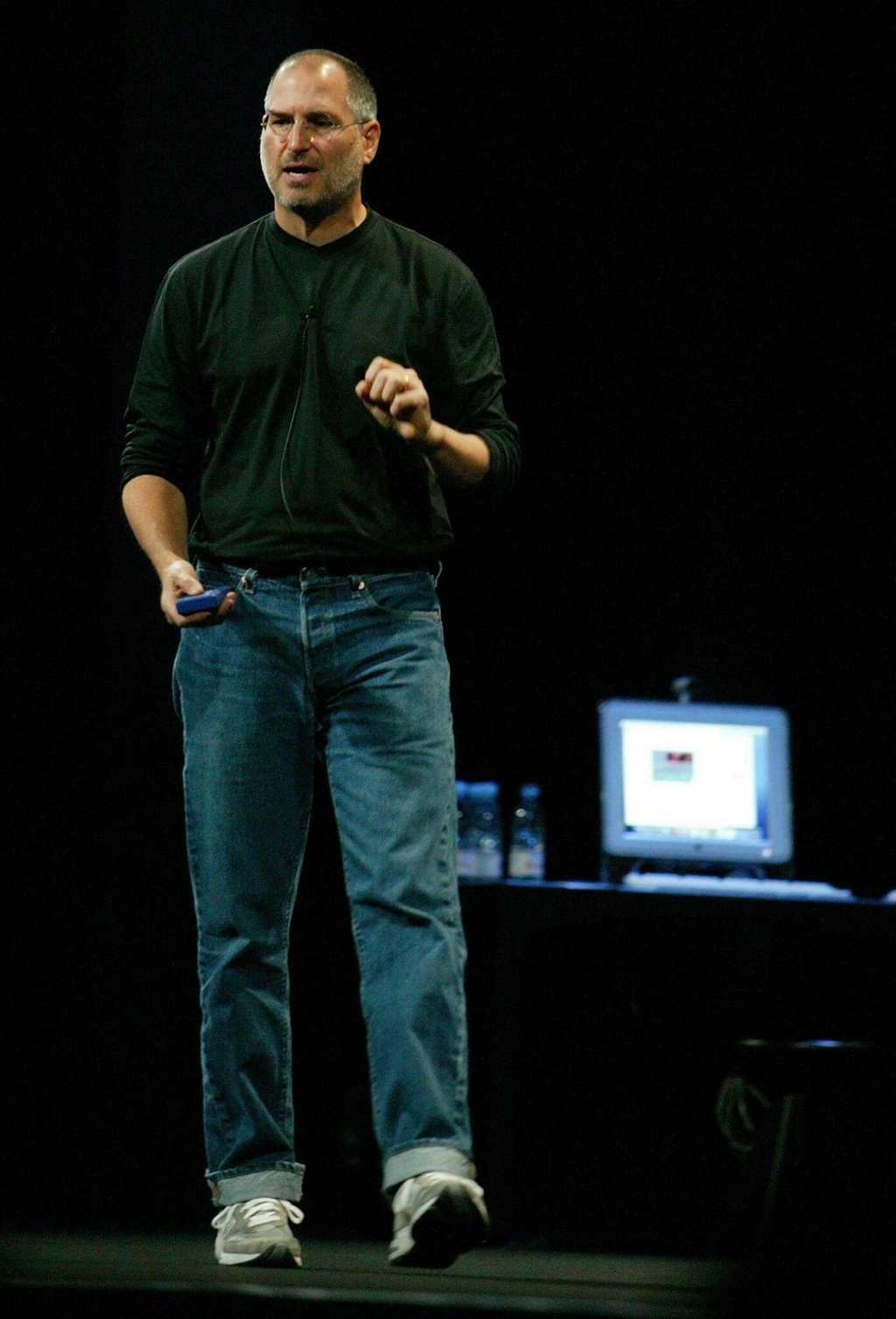 Then Apple CEO Steve Jobs at the iTunes launch announcement in Paris, France in September 2003. Photo: EPA