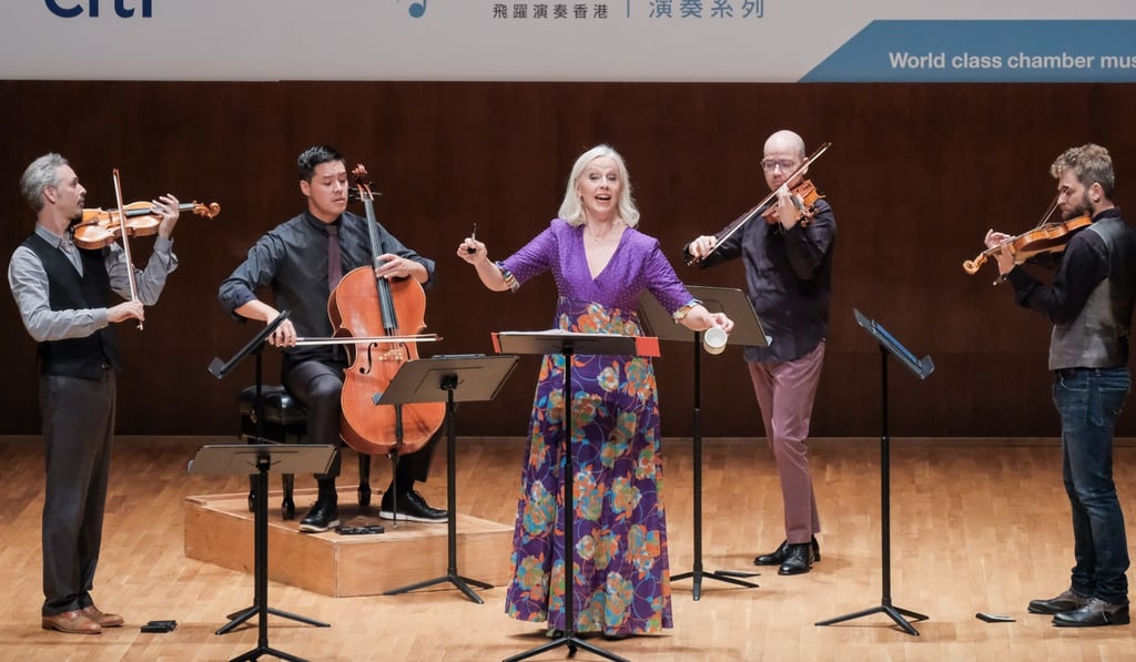 Mezzo-soprano Von Otter (centre) with the Brooklyn Rider string quartet (from left) Colin Jacobsen, Michael Nicolas, Nicholas Cords, and Johnny Gandelsman. Photo: Thomas Lin Mezzo-soprano Von Otter (centre) with the Brooklyn Rider string quartet (from left) Colin Jacobsen, Michael Nicolas, Nicholas Cords, and Johnny Gandelsman. Photo: Thomas Lin