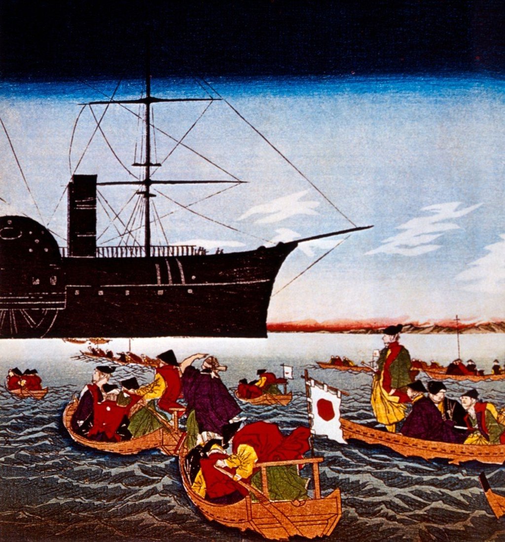 An print showing commodore Matthew Perry's ‘black ship’ arriving in Japan. Photo: Alamy
