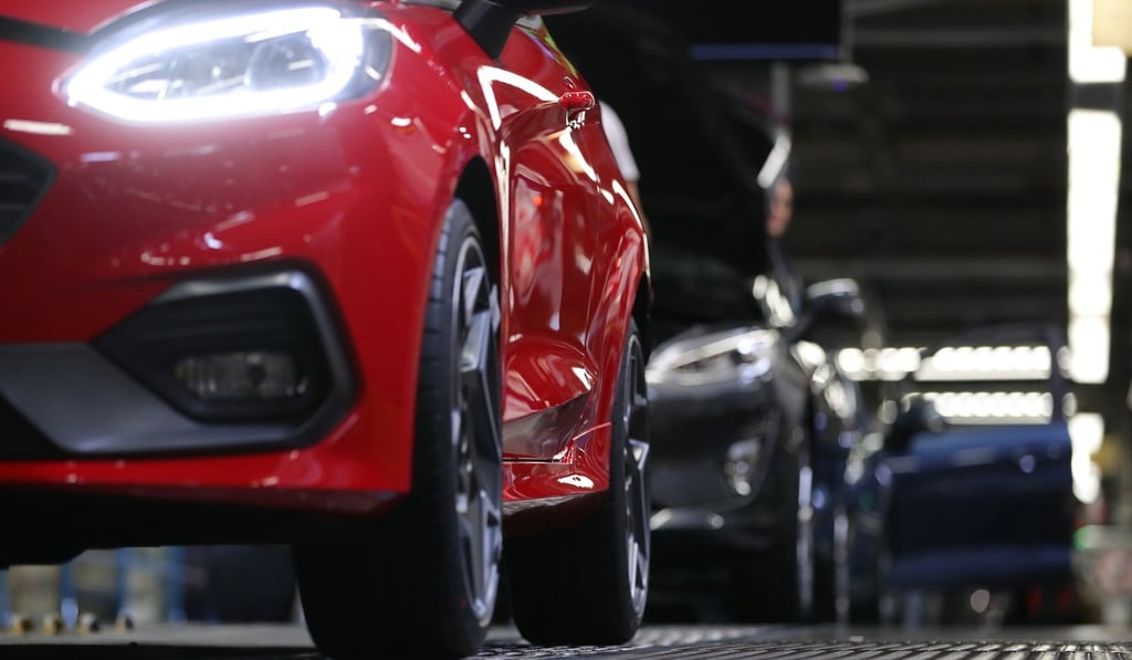 New automobiles roll off the assembly line at the Ford Motor factory in Cologne, Germany, on February 13. Germany was the top exporter of auto parts in 2018, at US$67.1 billion, followed by the US and Japan. Photo: Bloomberg
