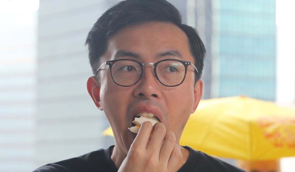 Avery Ng, chairman of the League of Social Democrats, at High Court in Admiralty on Thursday. He was sentenced for assault in 2017 for throwing a sandwich at the former chief executive – but hitting a police officer. Photo: Edmond So