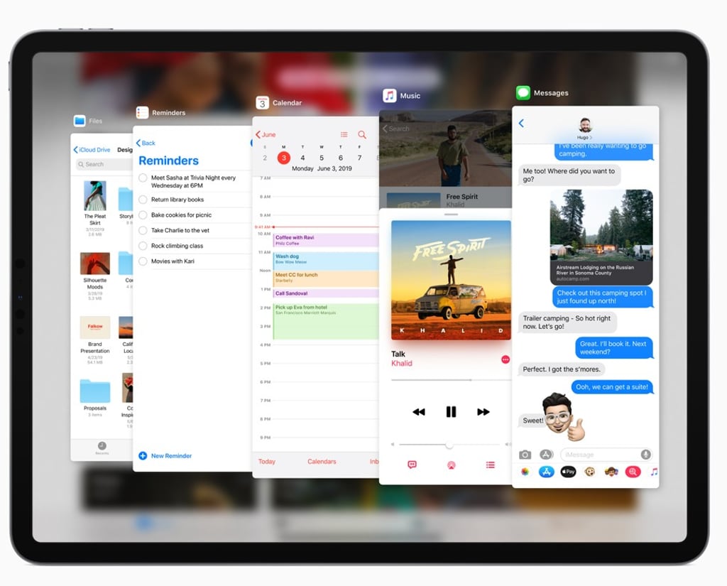 With iPadOS, Slide Over (Apple’s hovering window app interface that previously only supported one app) can support multiple apps. This allows for easier multitasking. Photo: Apple