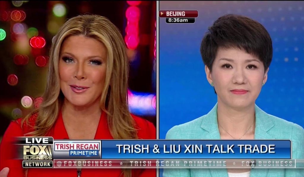 Trish Regan and Liu Xin had promised to continue their debate. Photo: Twitter