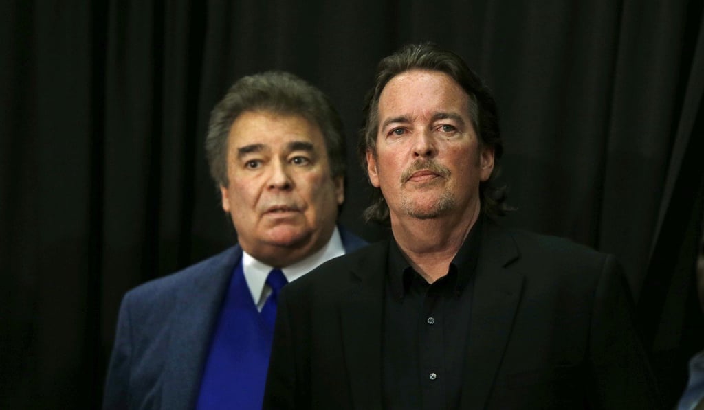 Hillary Clinton’s brothers Tony Rodham (right) and Hugh Rodham in Dunmore, Pennsylvania, during one of their sister’s campaign stops in April 2016. Photo: AP