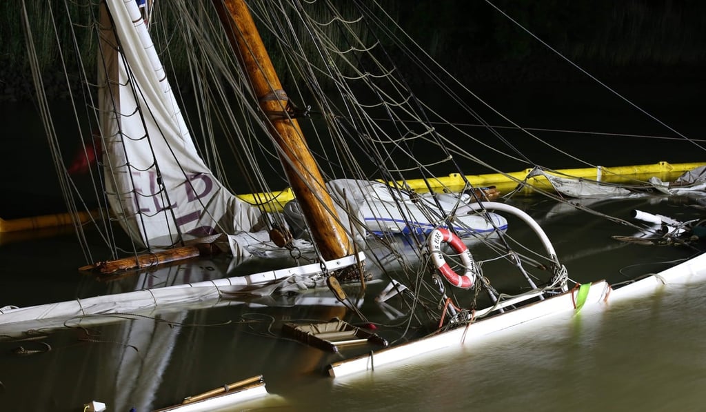 The 37-metre long pilot schooner at the port of Stadersand near Hamburg on Sunday. Photo: AFP