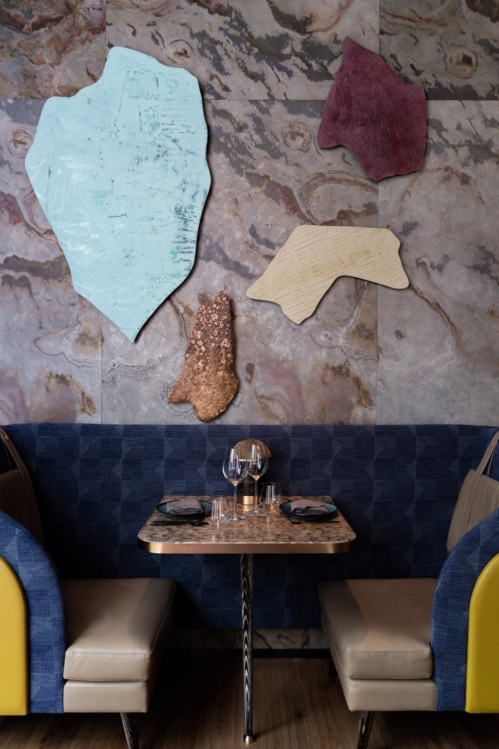 A corner in Peruvian restaurant Ichu in Hong Kong features sculptural silhouettes representative of designer Joyce Wang’s signature style. A corner in Peruvian restaurant Ichu in Hong Kong features sculptural silhouettes representative of designer Joyce Wang’s signature style.