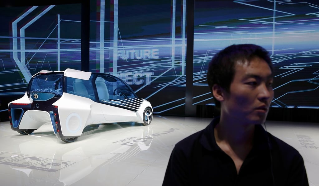 A Toyota hydrogen fuel-cell concept car, the FCV PLUS, on display at the Auto China show in Beijing in April 2016. Photo: Reuters