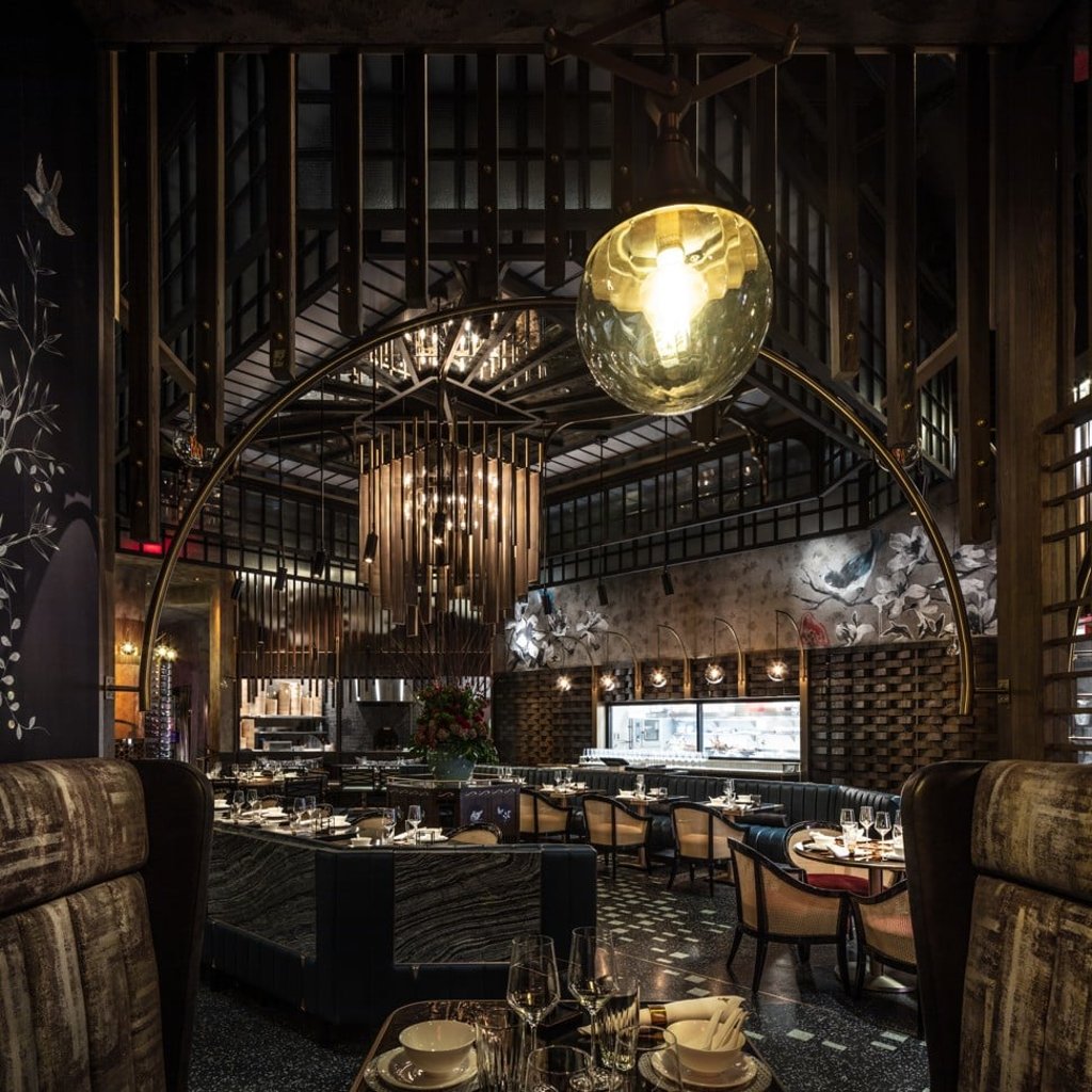 The interior of Mott 32 Las Vegas illustrates designer Joyce Wang’s multilayered industrial chic style. The interior of Mott 32 Las Vegas illustrates designer Joyce Wang’s multilayered industrial chic style.