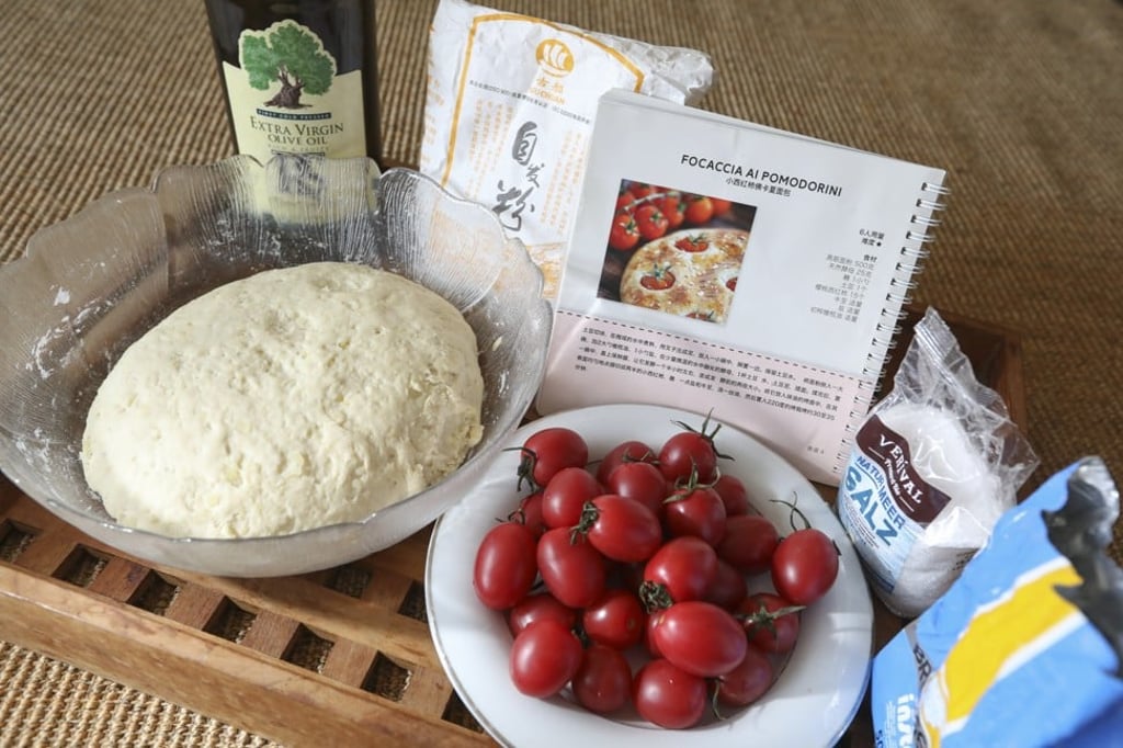 Recipe and ingredients for focaccia ai pomodorini in Cuisine Mei Wenti. Photo: Simon Song