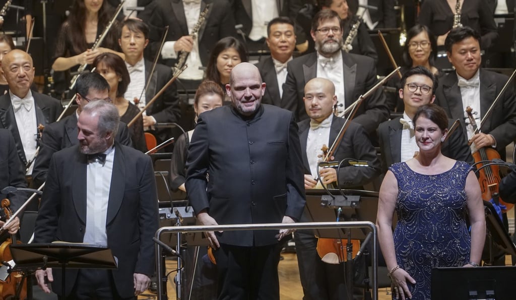 Hong Kong Philharmonic music director Jaap van Zweden (centre) after a performance of Siegfried, the third opera in Wagner’s the Ring cycle. Photo: Cheung Wai-lok/Hong Kong Philharmonic