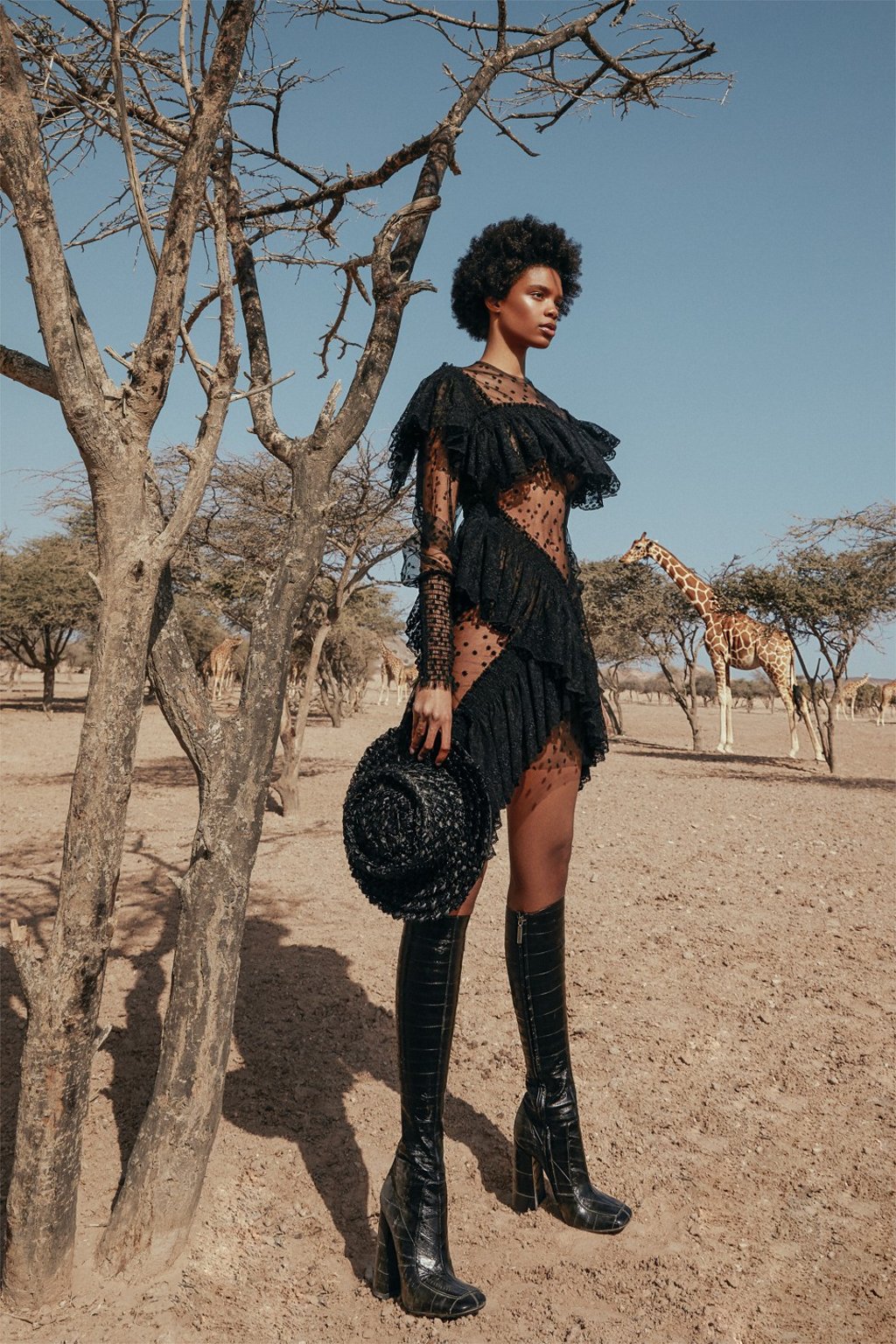 Saint Laurent boots, HK$17,950; Philosophy Di Lorenzo Serafini dress, HK$15,435; Benoit Missolin hat, HK$3,550