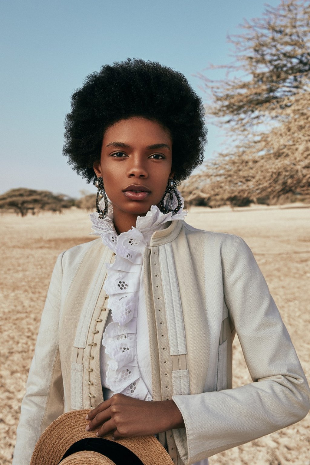 Alexander McQueen jacket, HK$29,100, shirt HK$32,400, earrings, HK$12,700; Eliurpi hat, price on request