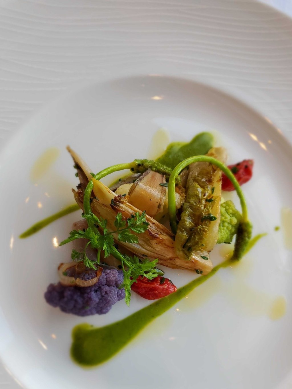 Tosca di Angelo’s indivia con cime di rapa e carote – roasted endive with broccoli rabe and carrot. Photo: Lim Li Ying