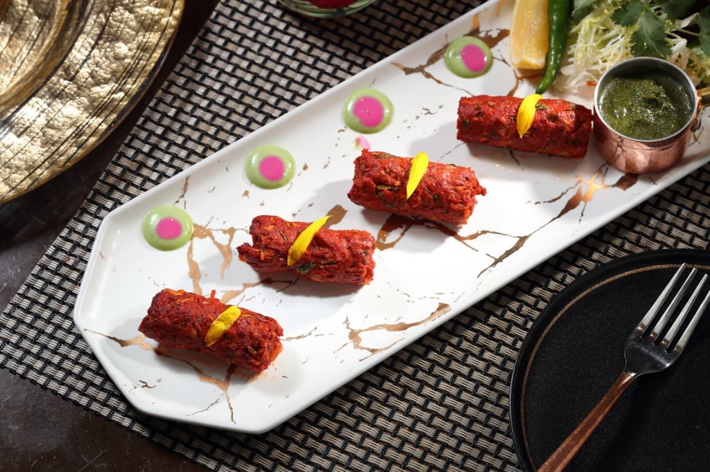 Kashmiri lamb seekh kebab (lamb mince seekh infused with nuts, saffron and spices), served at Jashan
