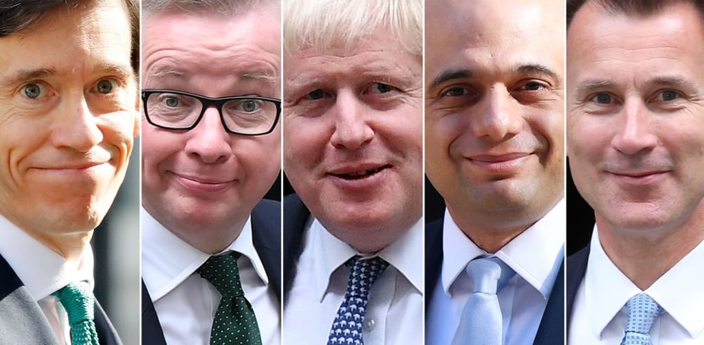 The remaining five contenders are (from left) Rory Stewart, Michael Gove, Boris Johnson, Sajid Javid and Jeremy Hunt. Photo: AFP