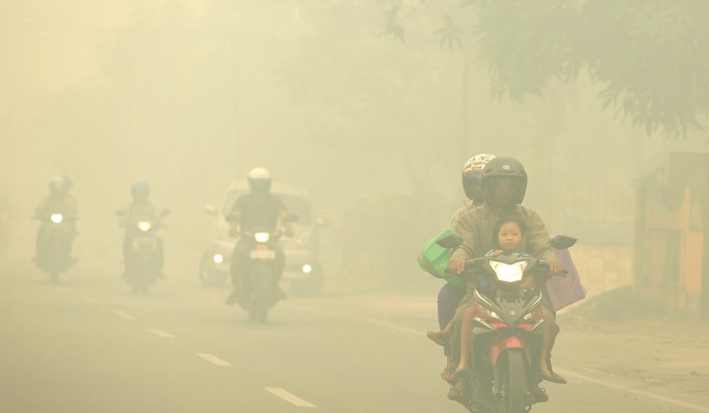 A thick haze from forest fires shroud the city in Palangkaraya, Central Borneo, Indonesia in 2015. Photo: AP