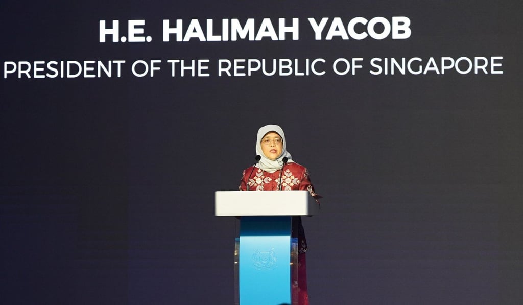 Singapore President Halimah Yacob at the launch of a new international conference looking into issues surrounding building cohesive societies. Photo: Handout Singapore President Halimah Yacob at the launch of a new international conference looking into issues surrounding building cohesive societies. Photo: Handout
