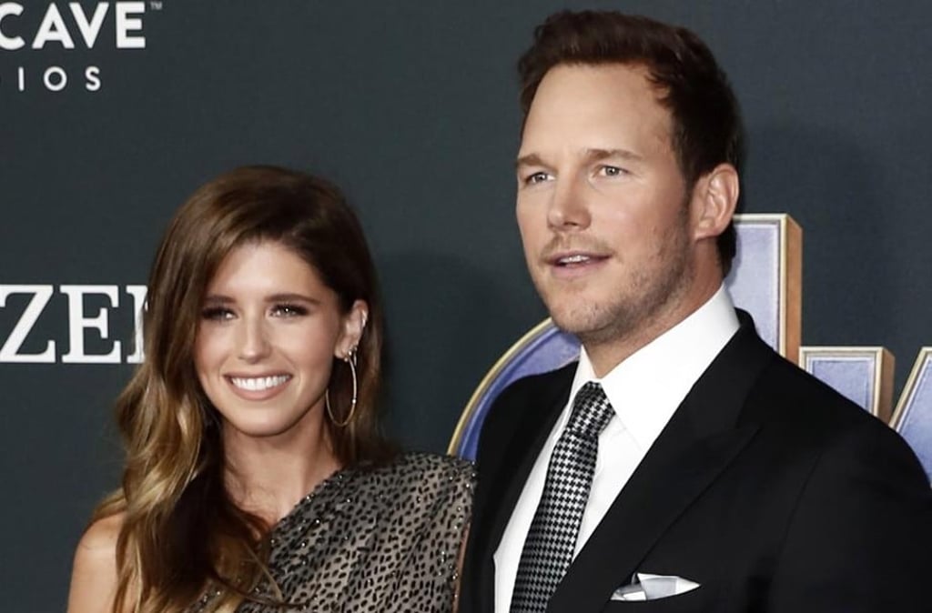 Pratt with author Katherine Schwarzenegger. Photo: EPA