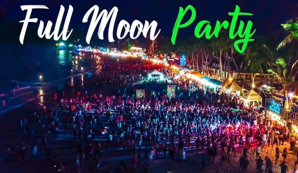 An image of a Full Moon Party in Koh Phangan, Thailand, used by Luxnetworking to promote its June 15 event on Shek O beach in Hong Kong.